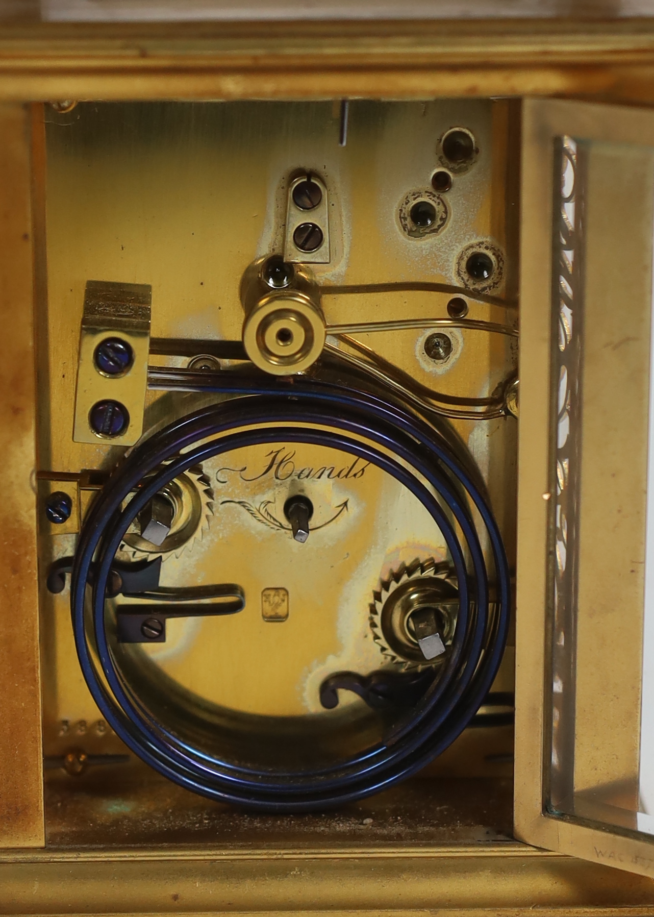 Henri Jacot. A late 19th century French quarter repeating carriage clock, circa 1885